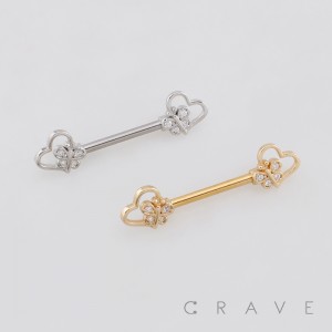 BUTTERFLY AND HEARTS ENDS 316L SURGICAL STEEL NIPPLE RING